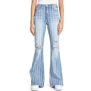 CELLO Boutique Stripe High Rise Denim Super Flare Jeans Size 1 NEW with Tags sb